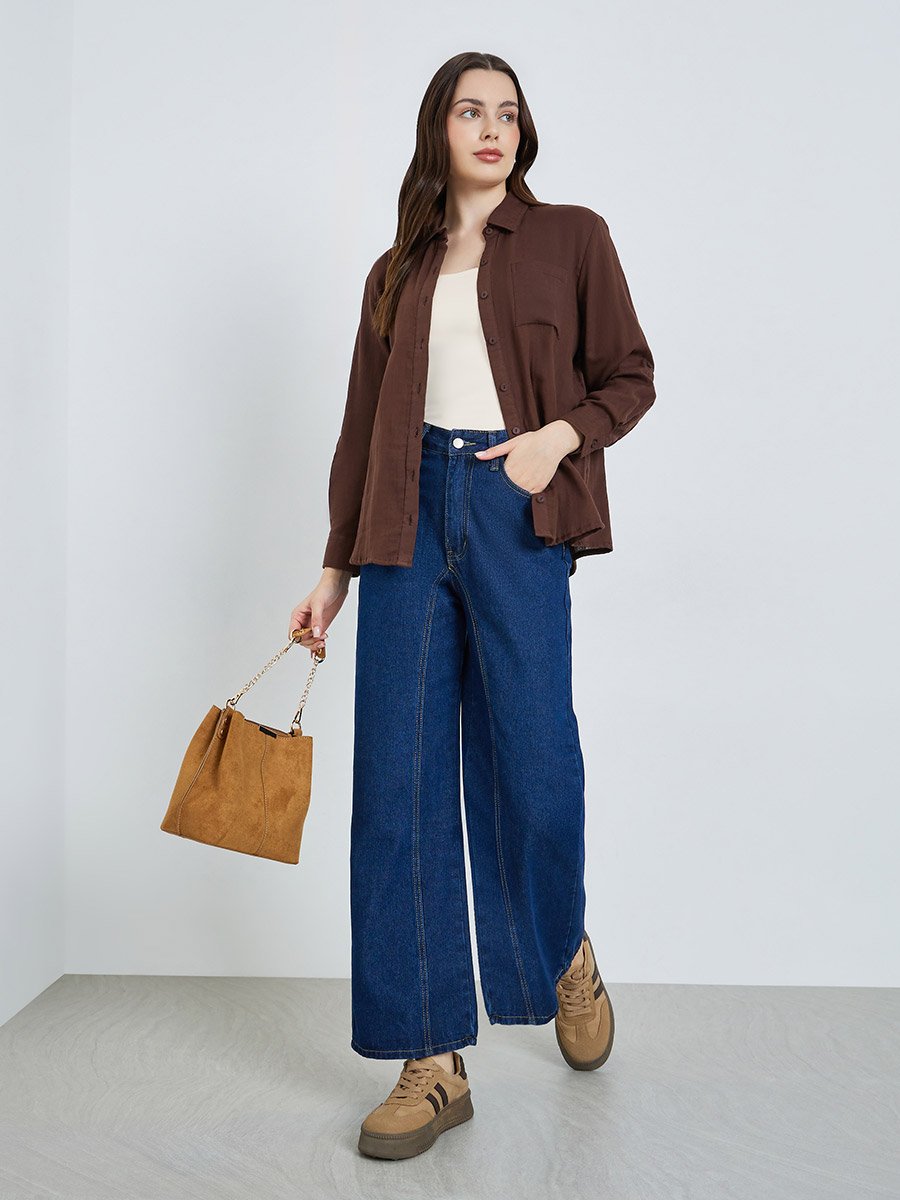 Women Cotton Oversized Shirt with Roll-Up Sleeves