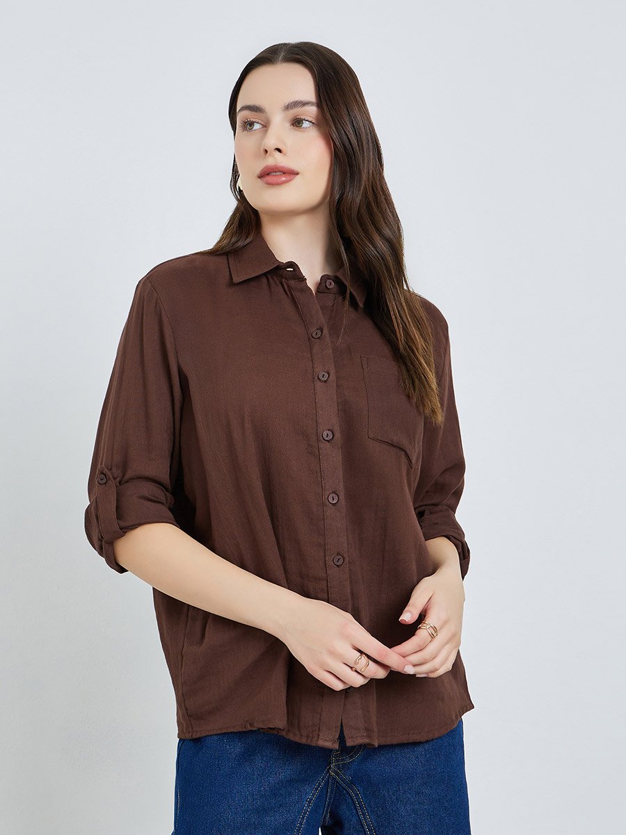 Women Cotton Oversized Shirt with Roll-Up Sleeves
