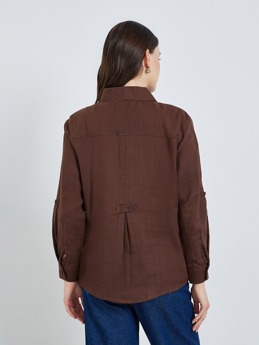 Women Cotton Oversized Shirt with Roll-Up Sleeves