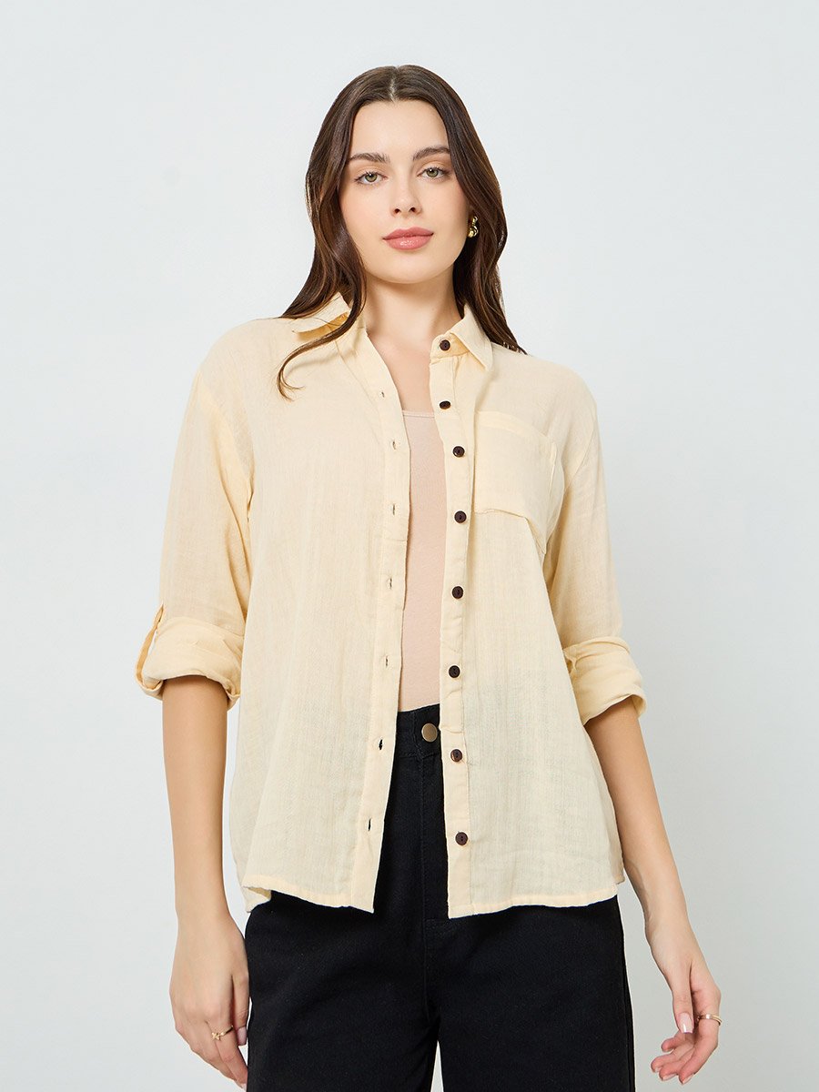 Women Cotton Oversized Shirt with Roll-Up Sleeves