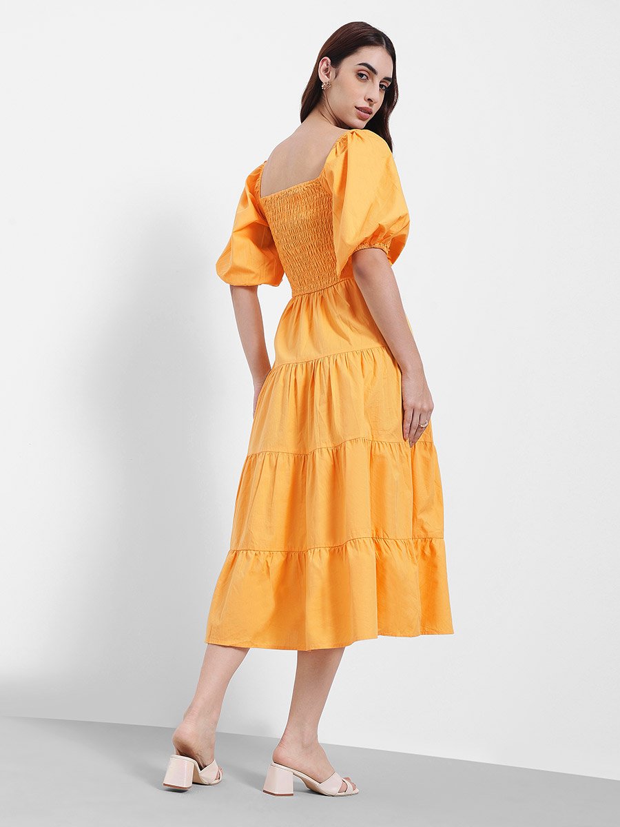 Square Neck Tiered Midi Dress