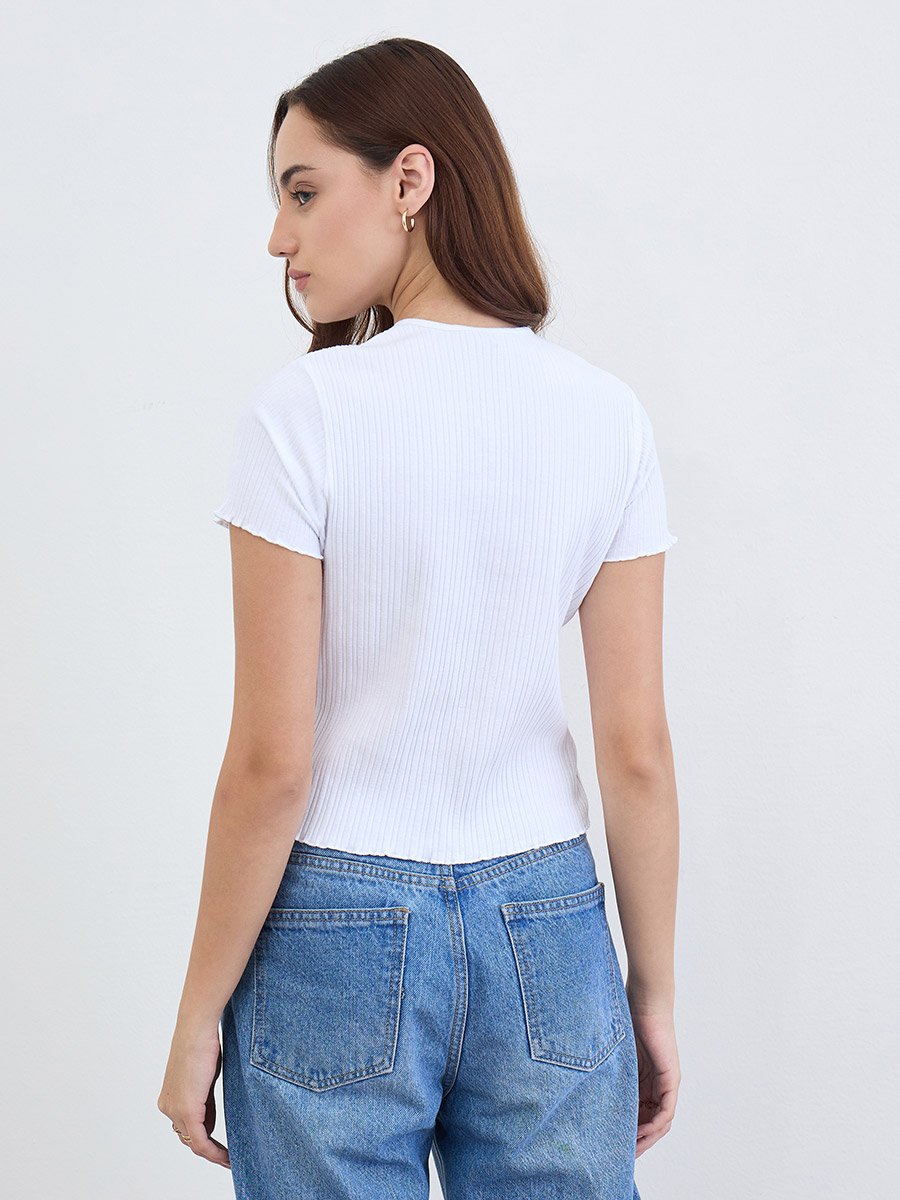 Regular Fit Lettuce Edge Ribbed Crop T-Shirt