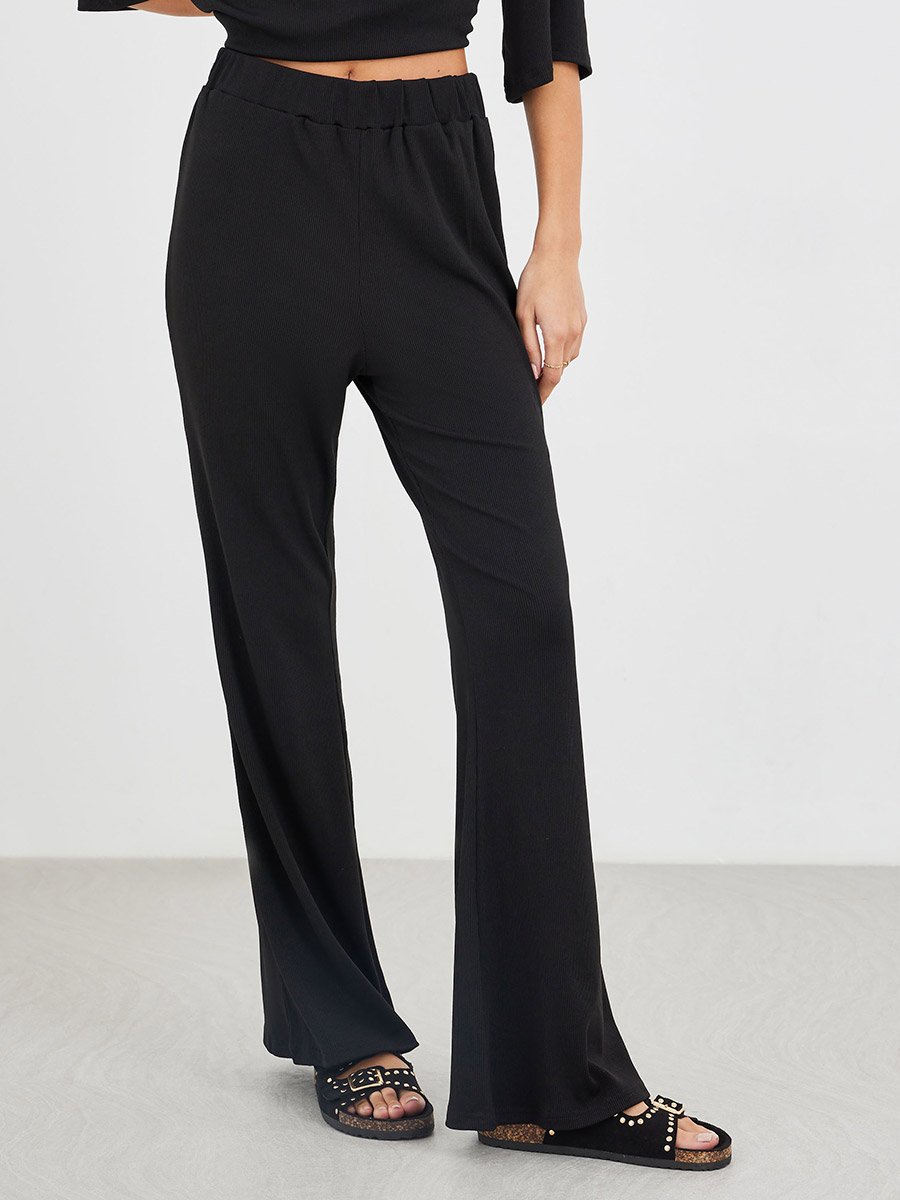 Ribbed Oversized T-Shirt and Flared Trouser Co-Ords Set
