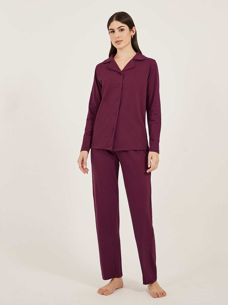Cotton Jersey Long Sleeves Shirt and Pyjama Set