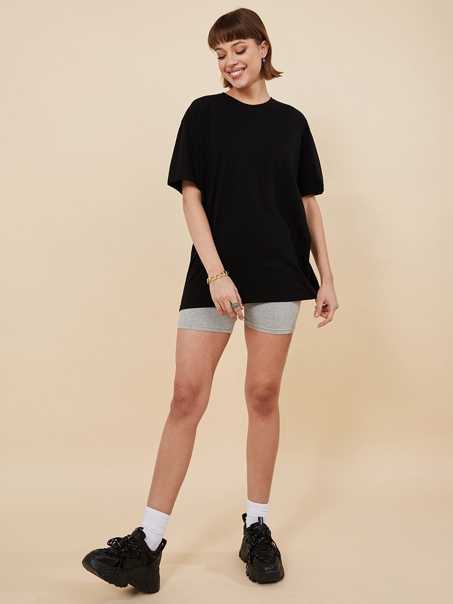 Oversized Round Neck Cotton Longline 100% Cotton T-Shirt
