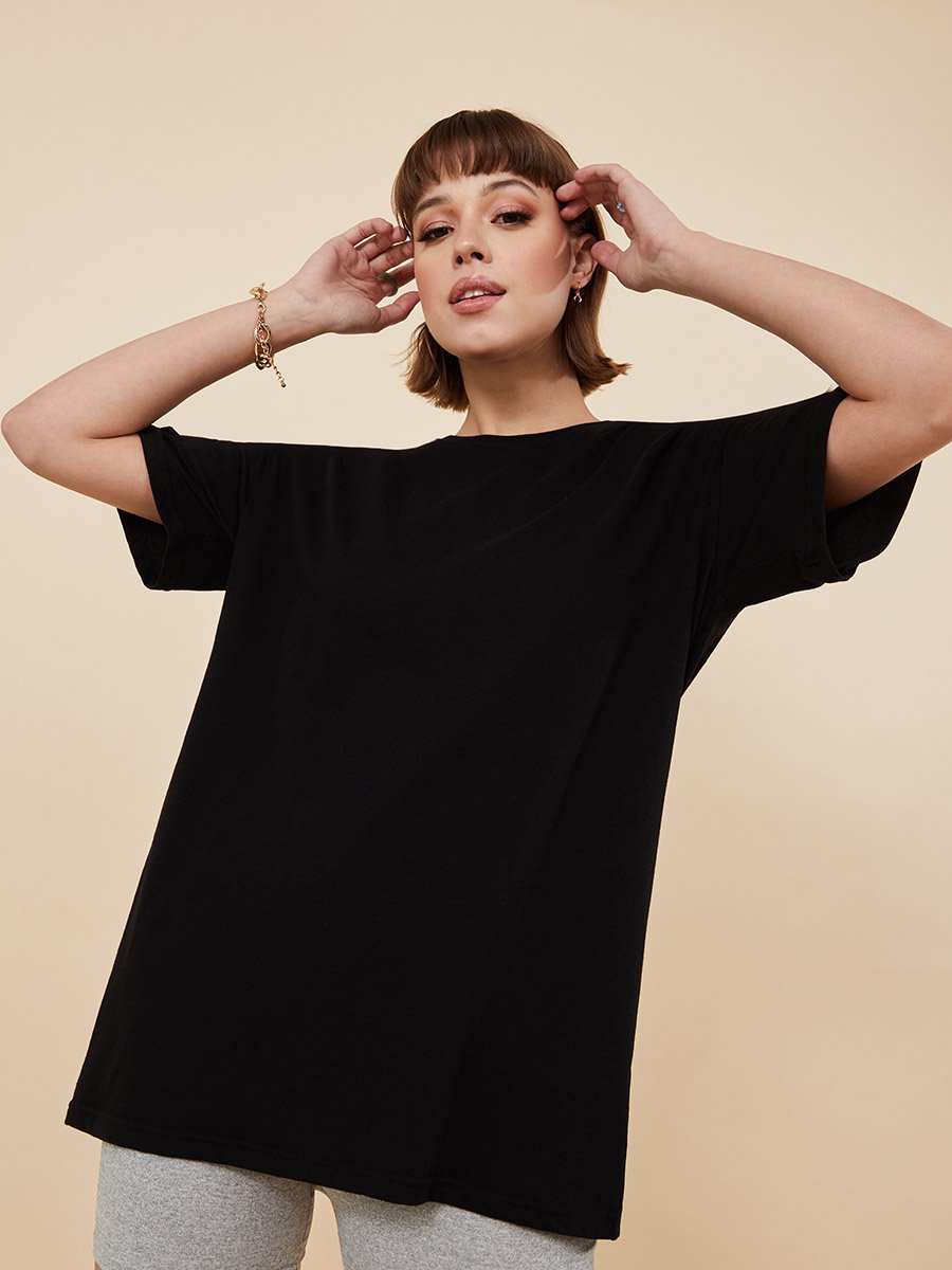 Oversized Round Neck Cotton Longline 100% Cotton T-Shirt