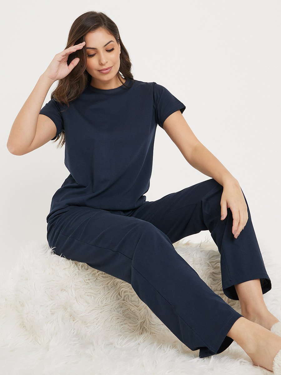 Solid Cotton T-Shirt and Pyjama Set