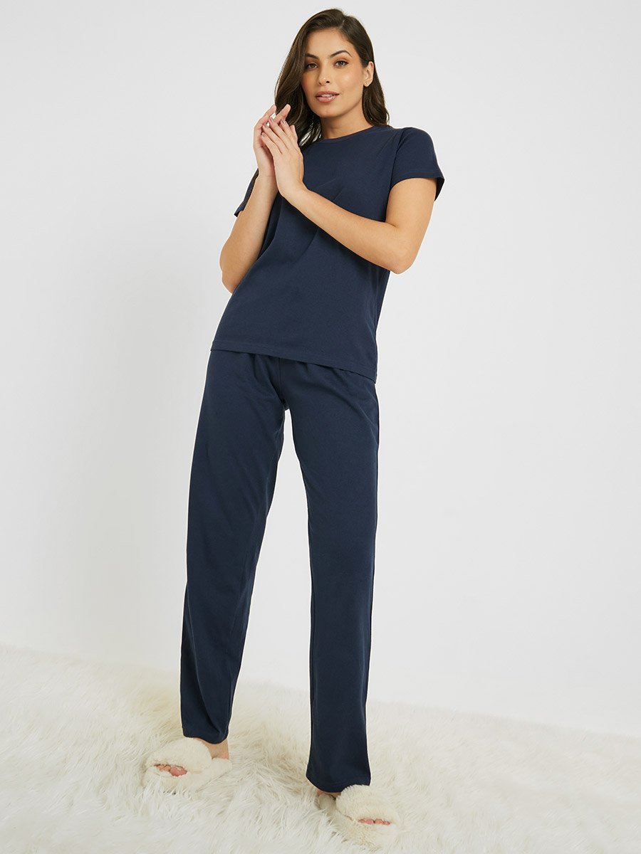 Solid Cotton T-Shirt and Pyjama Set
