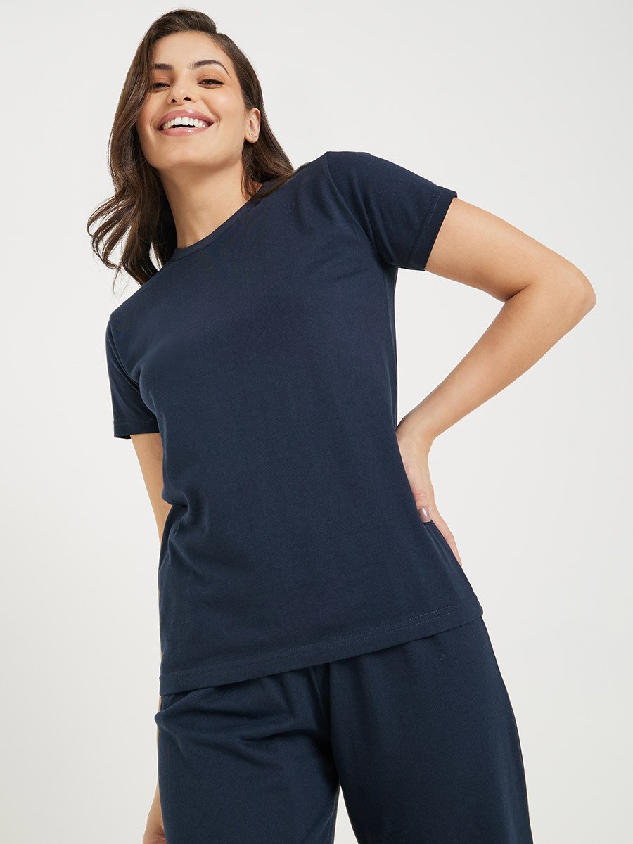Solid Cotton T-Shirt and Pyjama Set