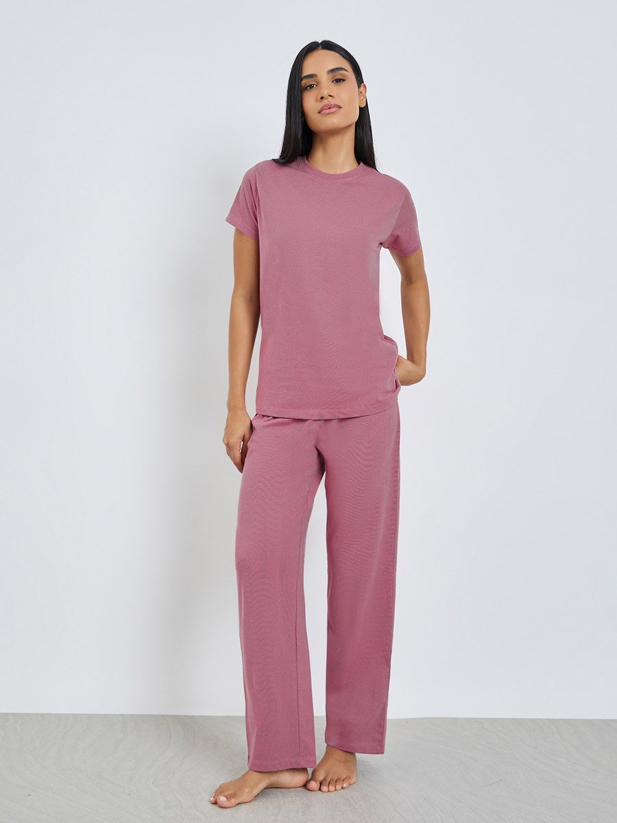 Solid Cotton T-Shirt and Pyjama Set