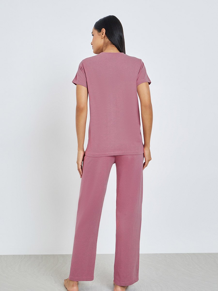 Solid Cotton T-Shirt and Pyjama Set