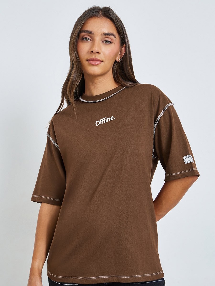 Oversized 100% Cotton T-Shirt with Exposed Seam