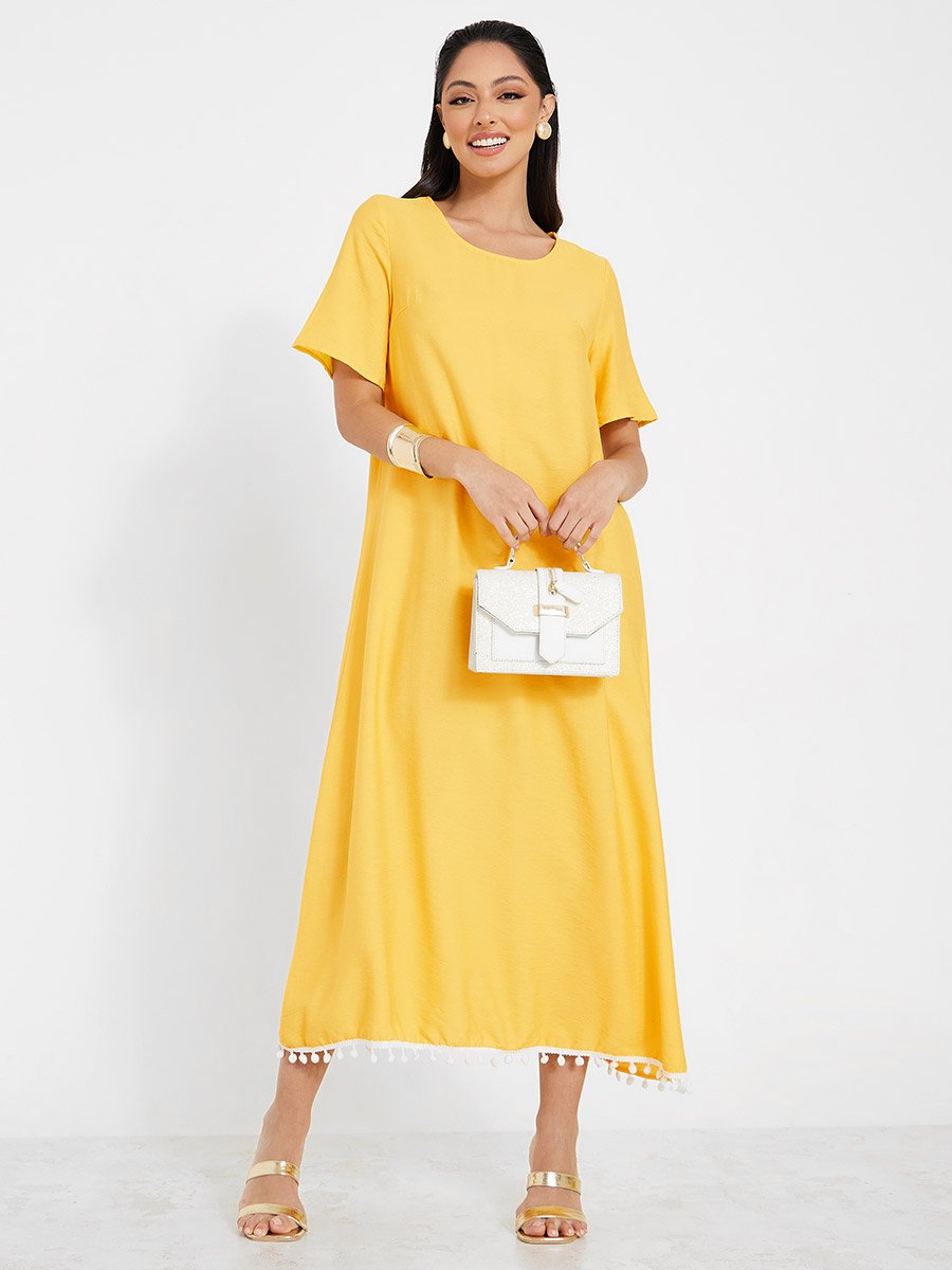 knee length dresses for ladies Pom Pom Paradise: 3-Tiered Maxi Dress with Adjustable Straps  Preppy  Palette Boutique