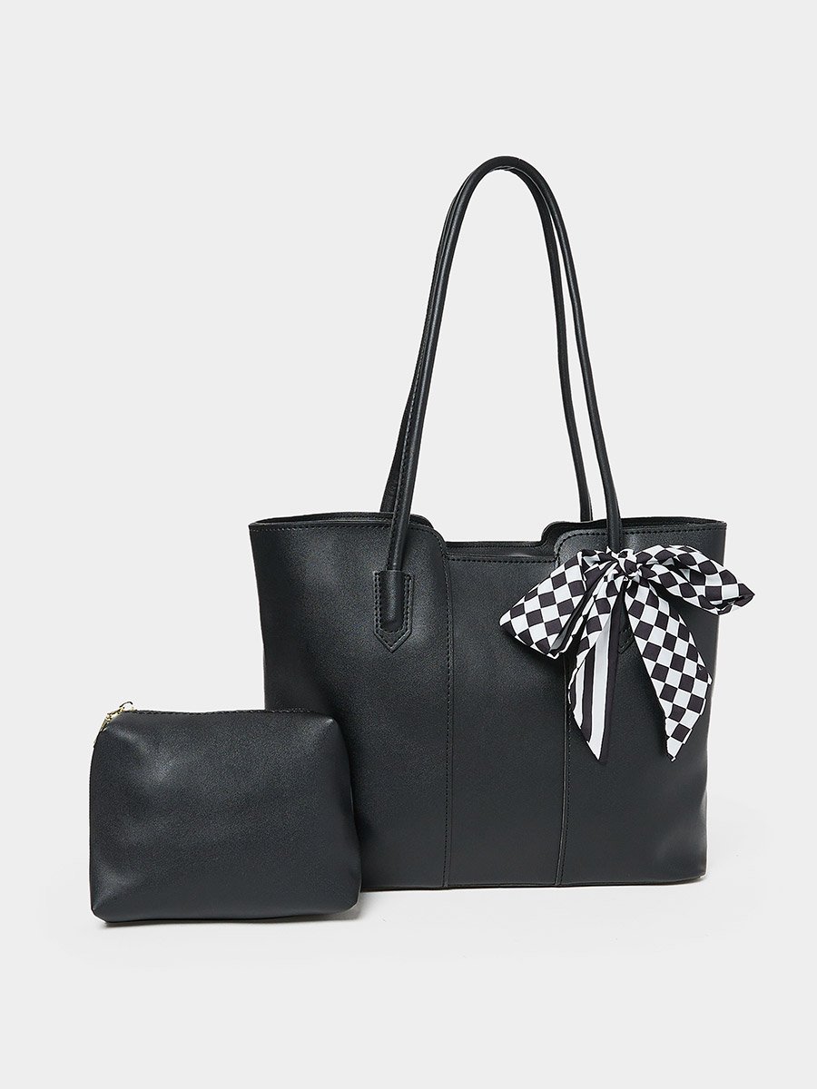 Printed Scarf Detail Shoulder Bag and Pouch Set