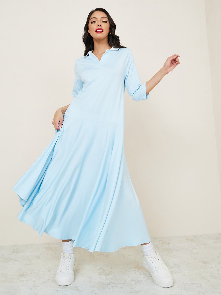 Drop Waist Polo Neck Midi Dress For Women at UAE | Styli Drop Waist Polo Neck Midi Dress For Women at UAE | Styli