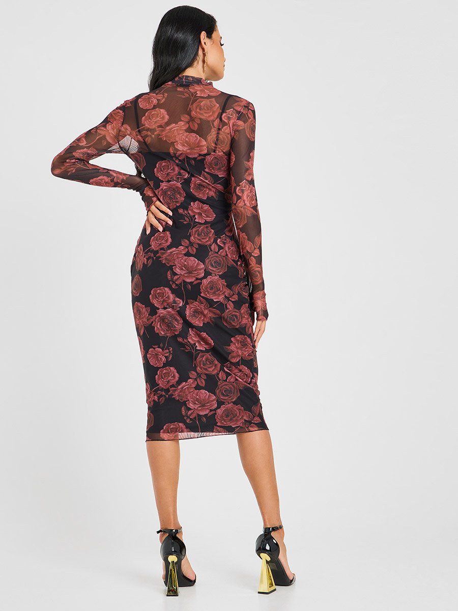 knee length dresses for ladies New! Flower and dragonfly print bodycon dress – Kinga Kovacs main image 1