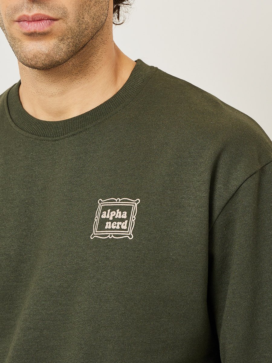 Olive Minimal Print Relaxed Fit Sweatshirt