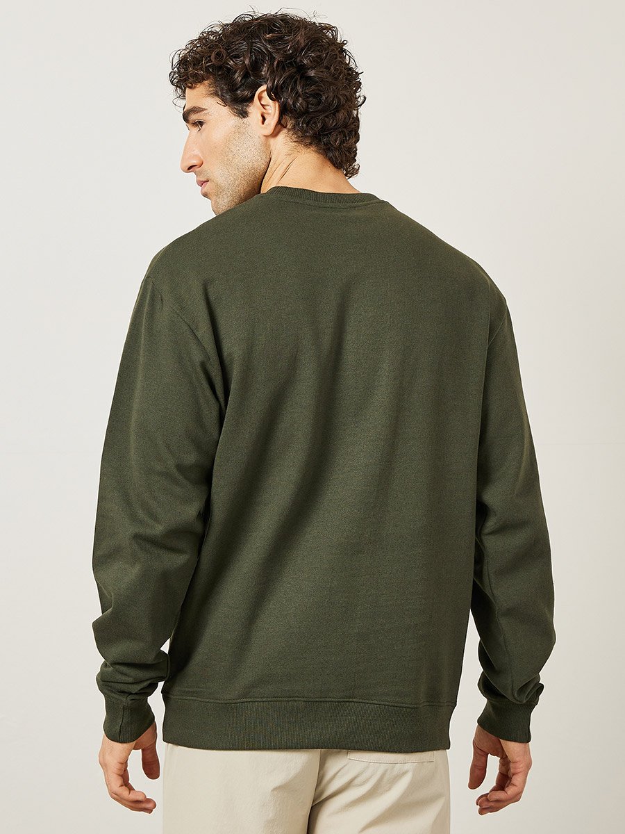Olive Minimal Print Relaxed Fit Sweatshirt