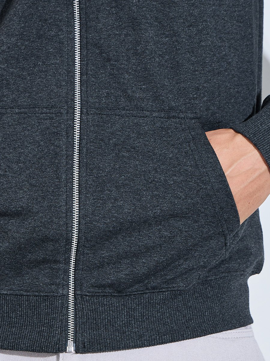 Relaxed Fit Zip Hoodie with Contrast Drawcord