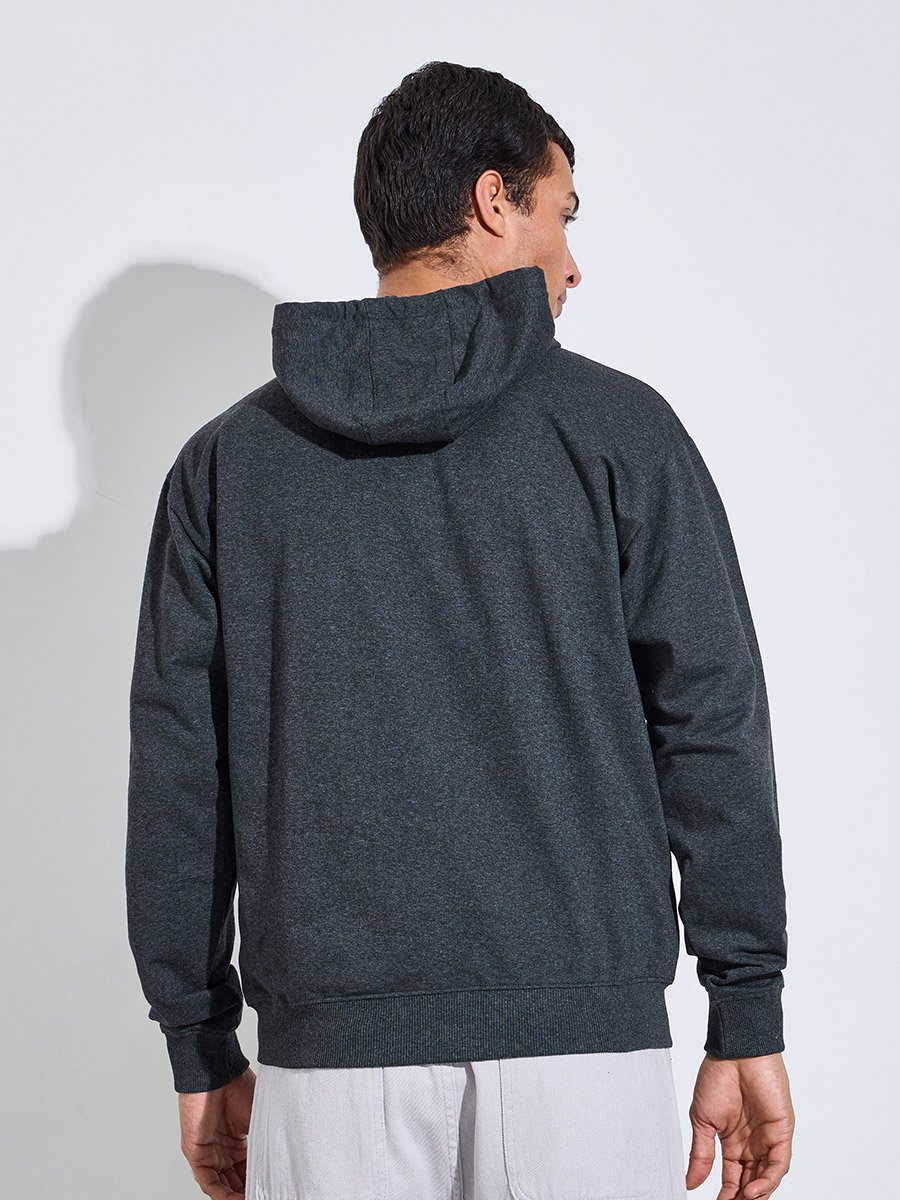 Relaxed Fit Zip Hoodie with Contrast Drawcord