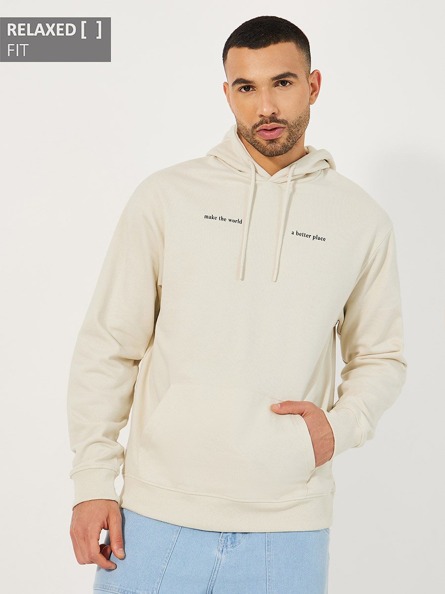 Minimal Puff Print Fleece Relaxed Fit Hoodie