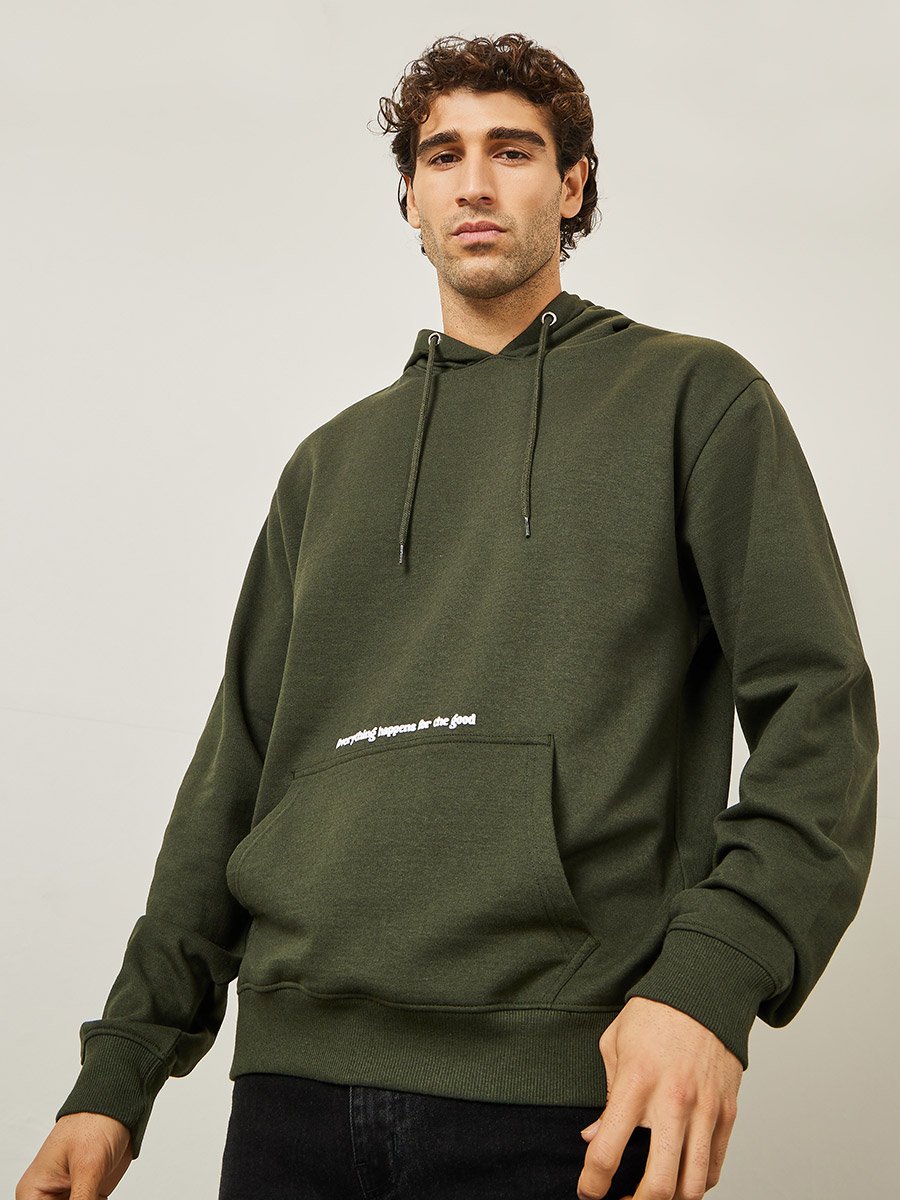 Minimal Puff Print Fleece Relaxed Fit Hoodie