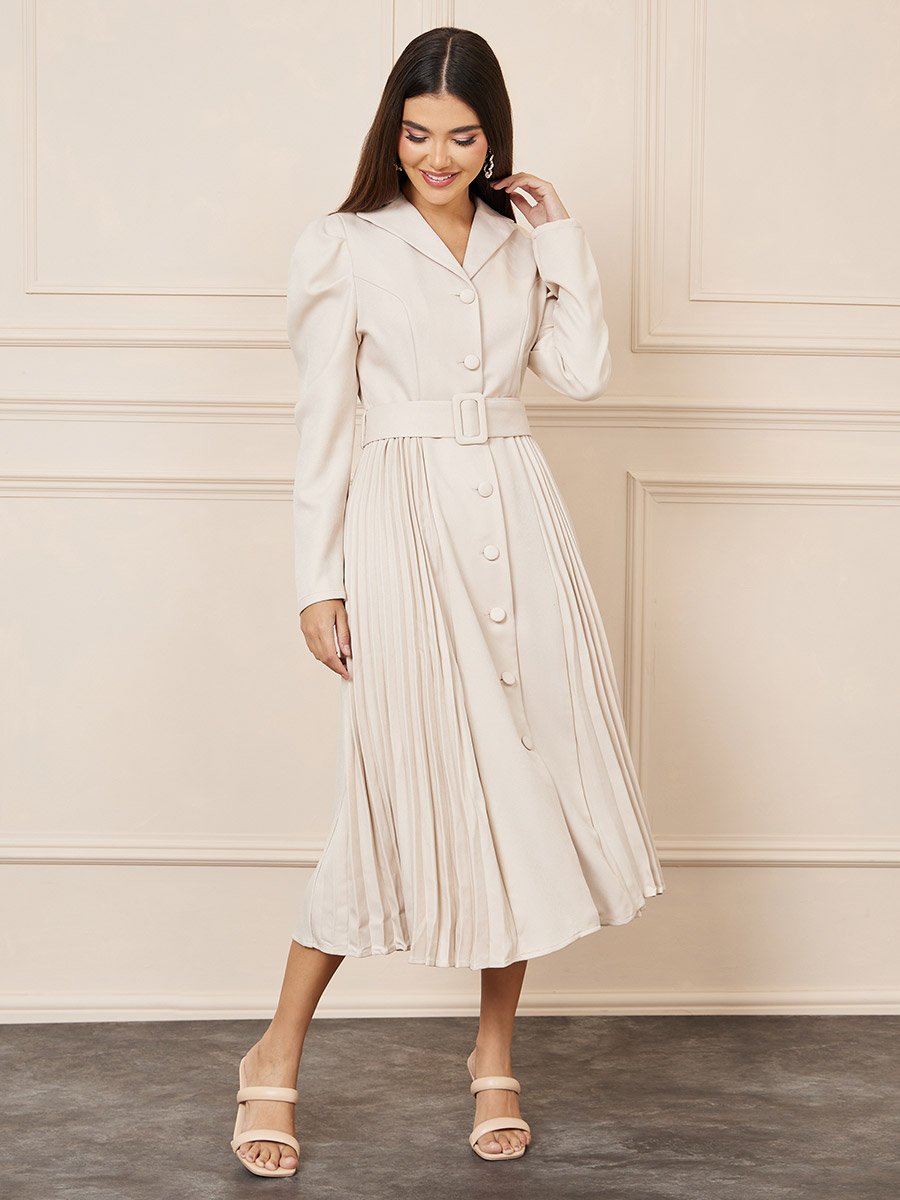 belted a line midi dress Green Linen Belted Midi Dress main image 1