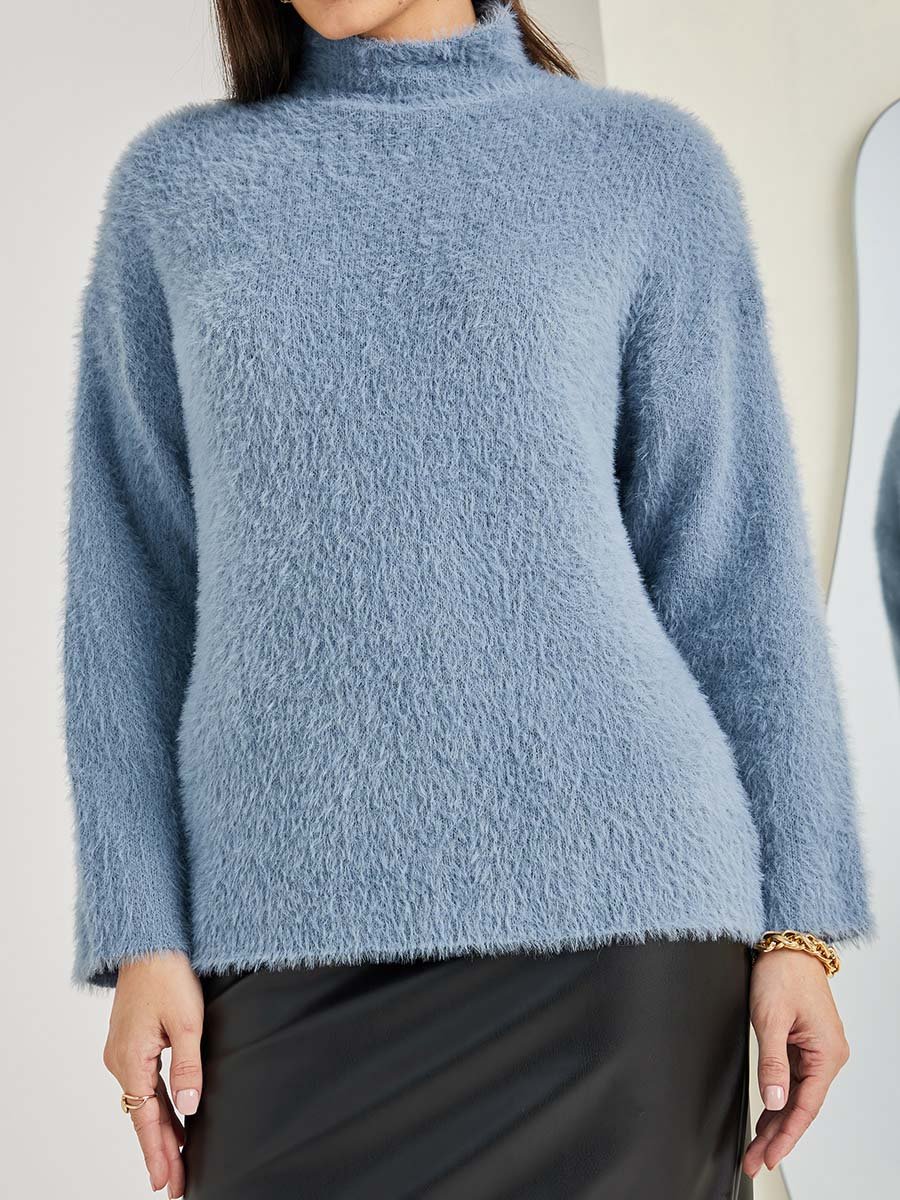 Oversized High Neck Fuzzy Yarn Sweater