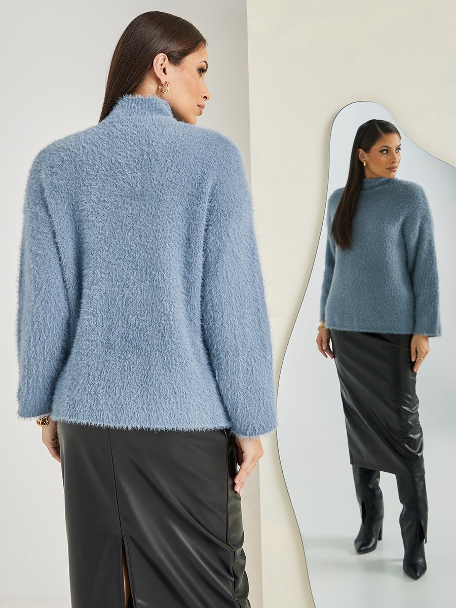Oversized High Neck Fuzzy Yarn Sweater