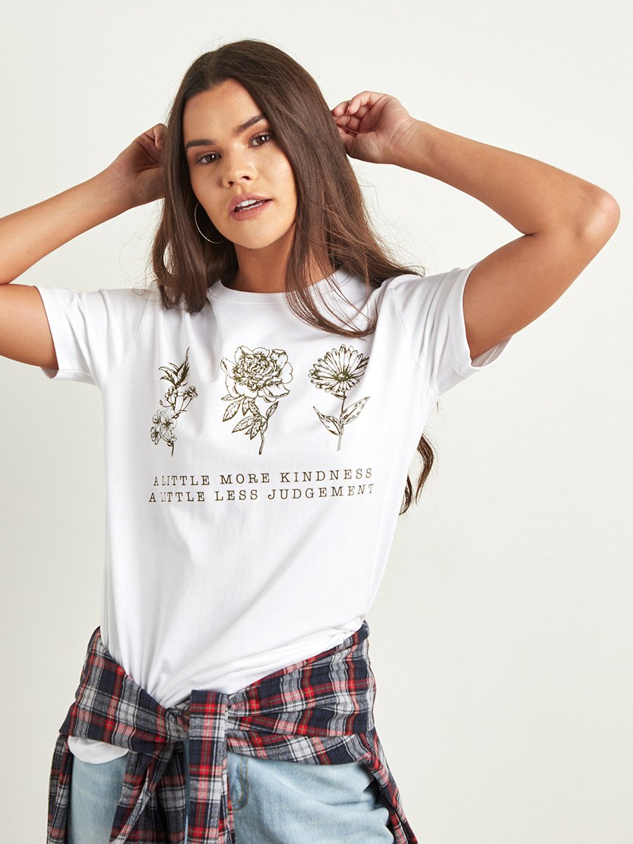 Regular Fit Little More Kindness Flower Print T-Shirt