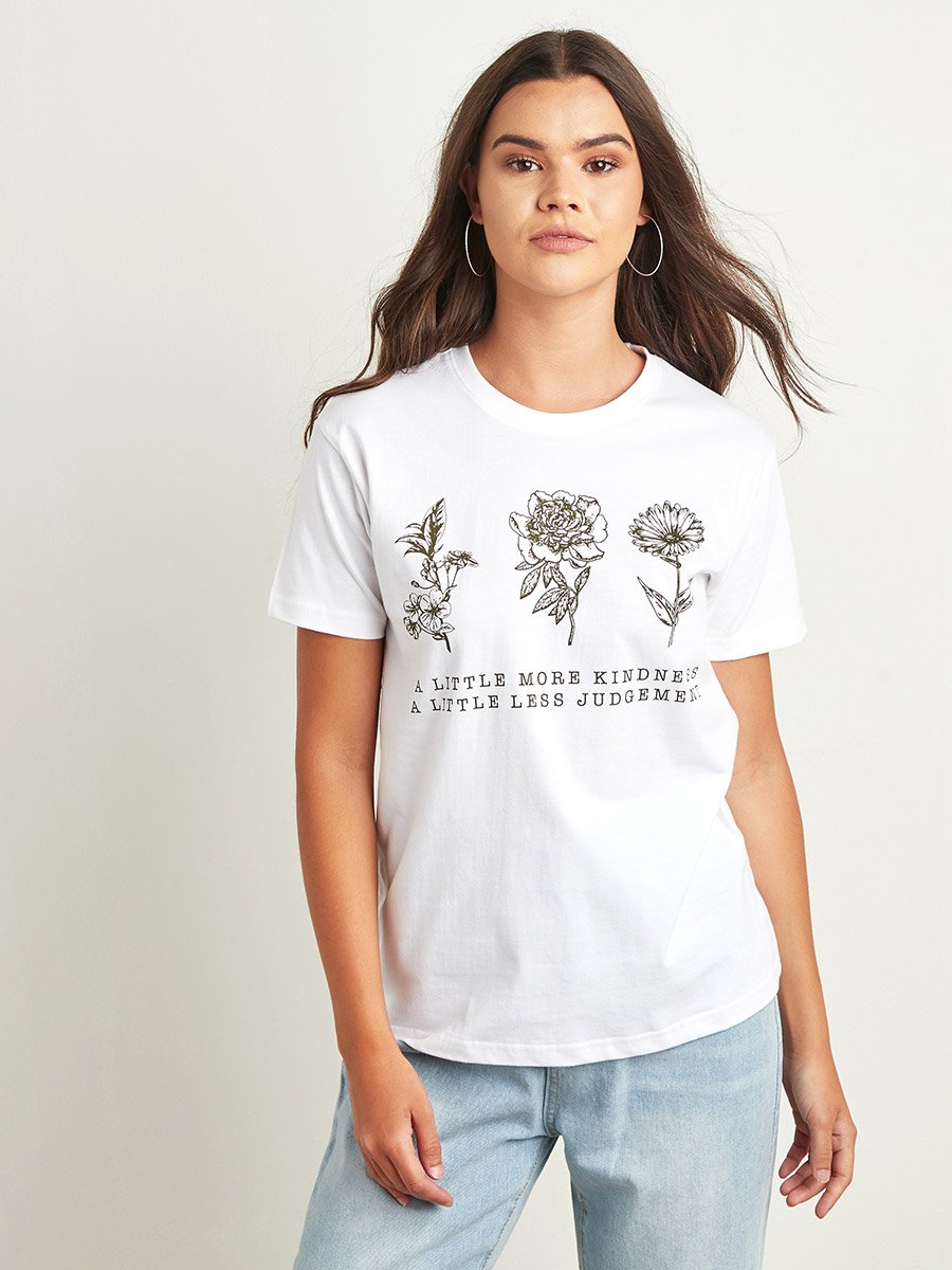 Regular Fit Little More Kindness Flower Print T-Shirt
