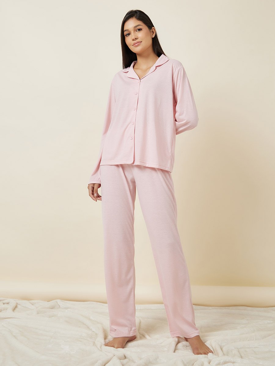 Long Sleeve Jersey Button Through Shirt and Pyjama Set