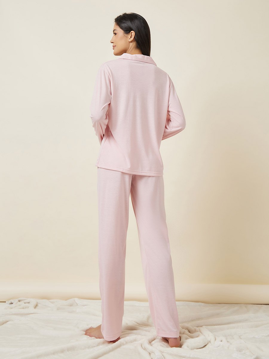 Long Sleeve Jersey Button Through Shirt and Pyjama Set
