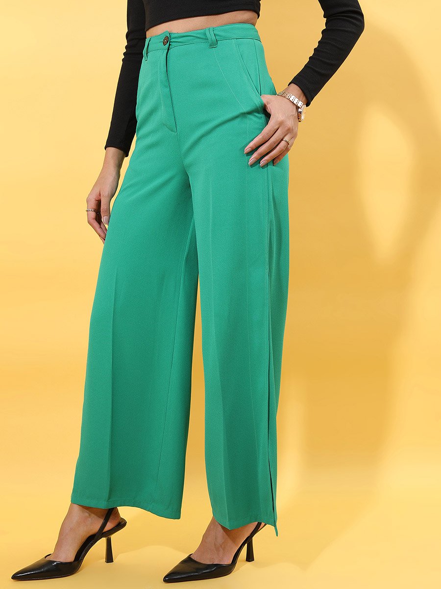 High Rise Bootcut Trousers With Side Slit