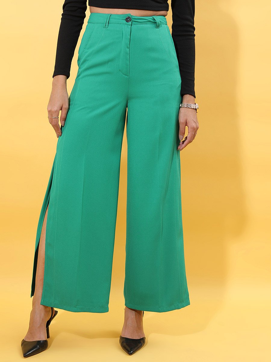 High Rise Bootcut Trousers With Side Slit