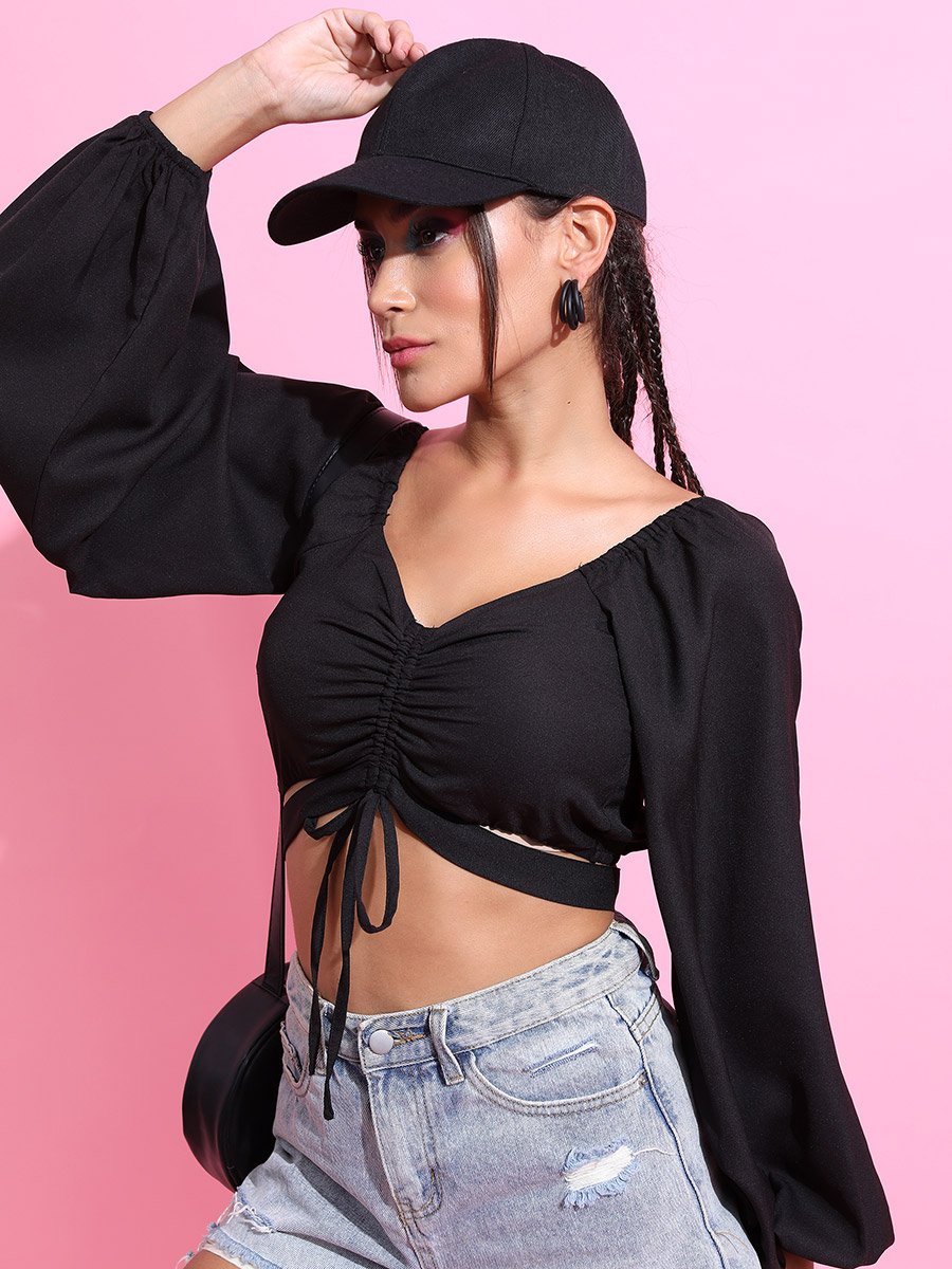 Ruched Tie Up Crop Top For Women at Saudi | Styli