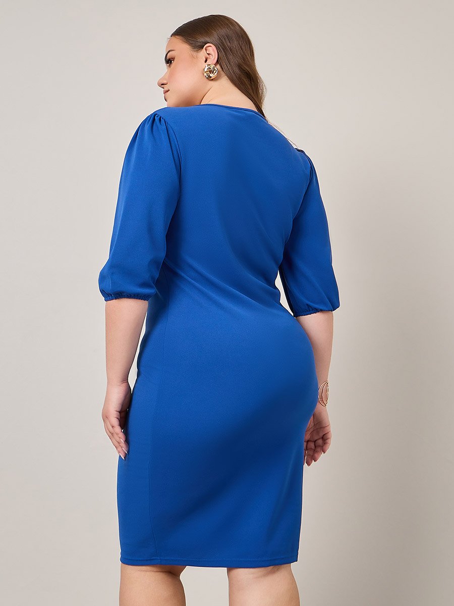 Plus Solid Square Neck Knee Length Bodycon Dress