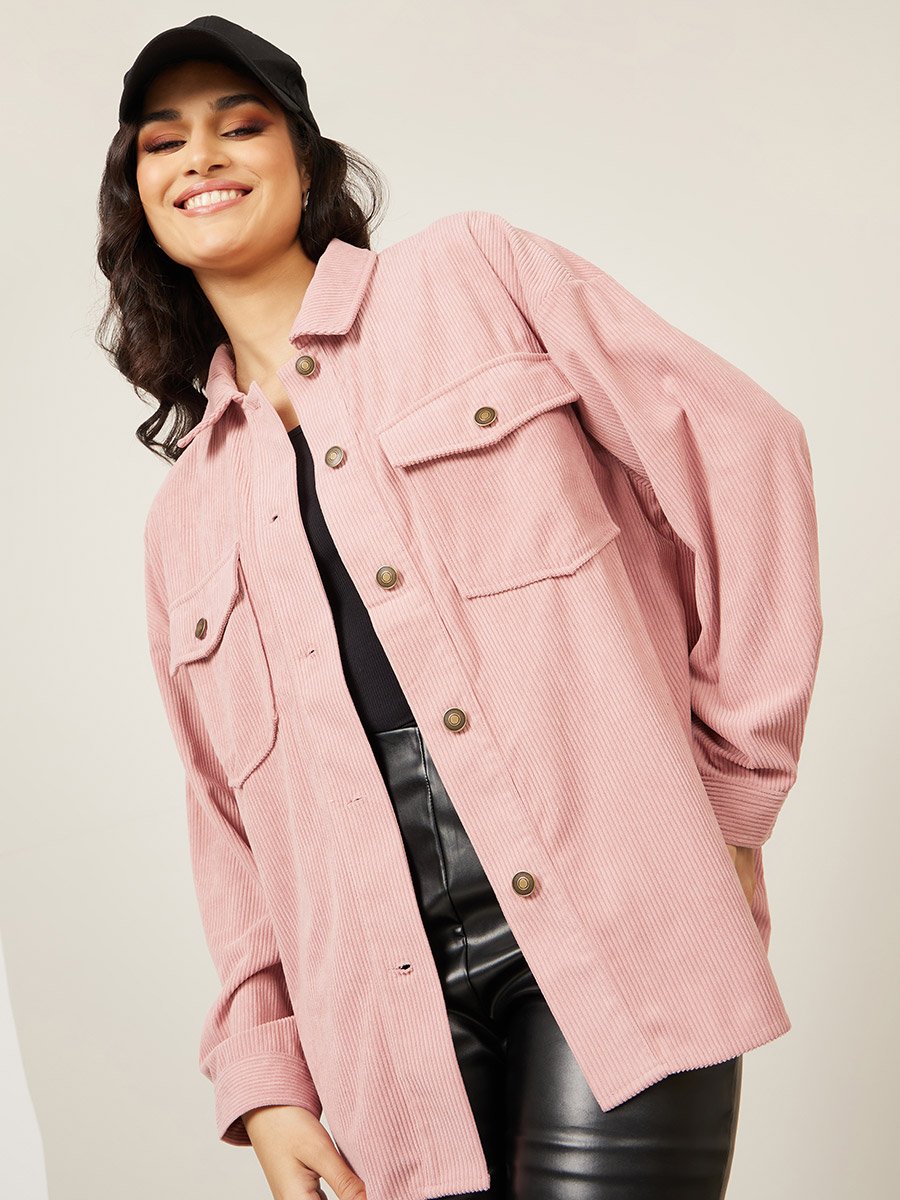 Oversized Longline Corduroy Shacket 