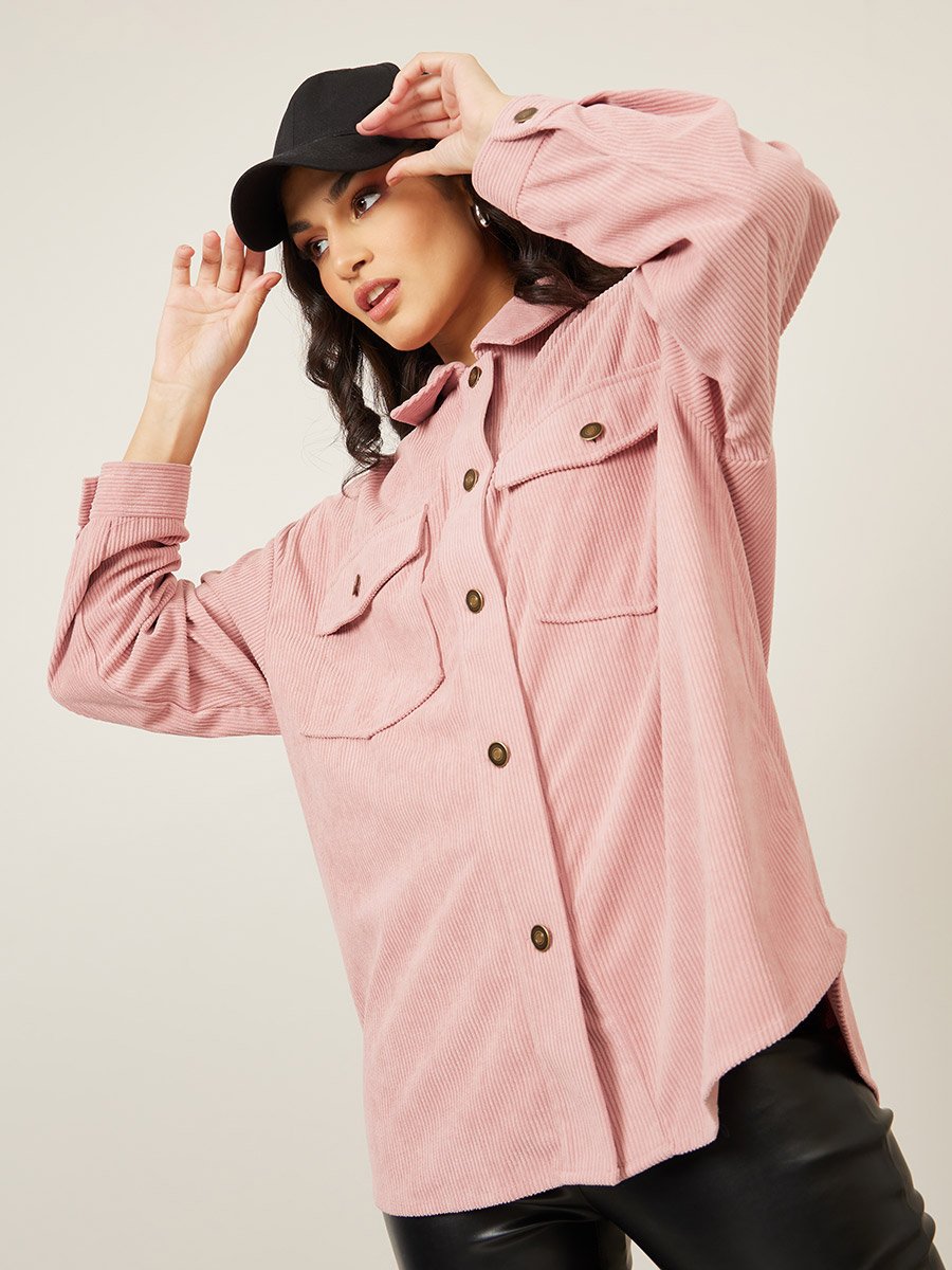 Oversized Longline Corduroy Shacket 