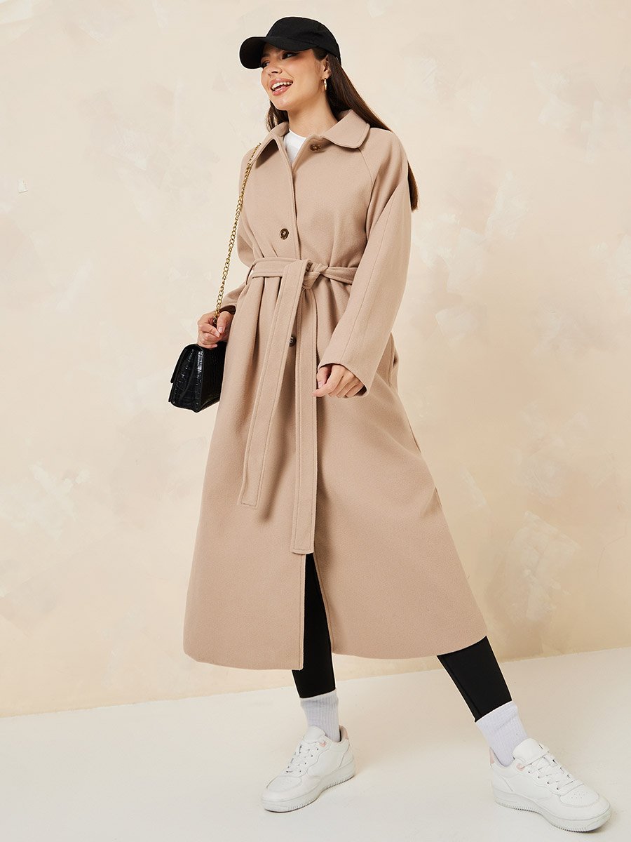 Brown Oversized Belted Midi Coat