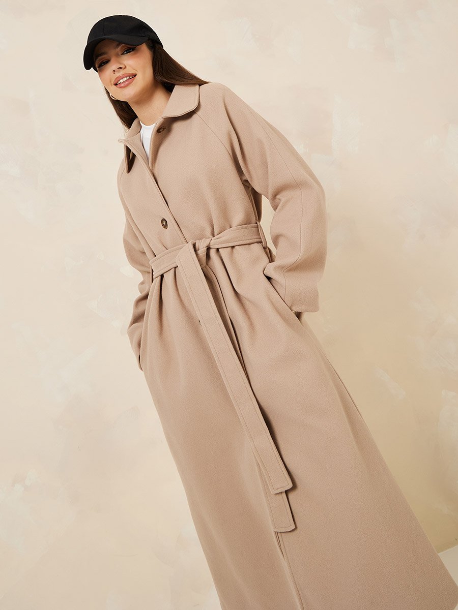 Brown Oversized Belted Midi Coat