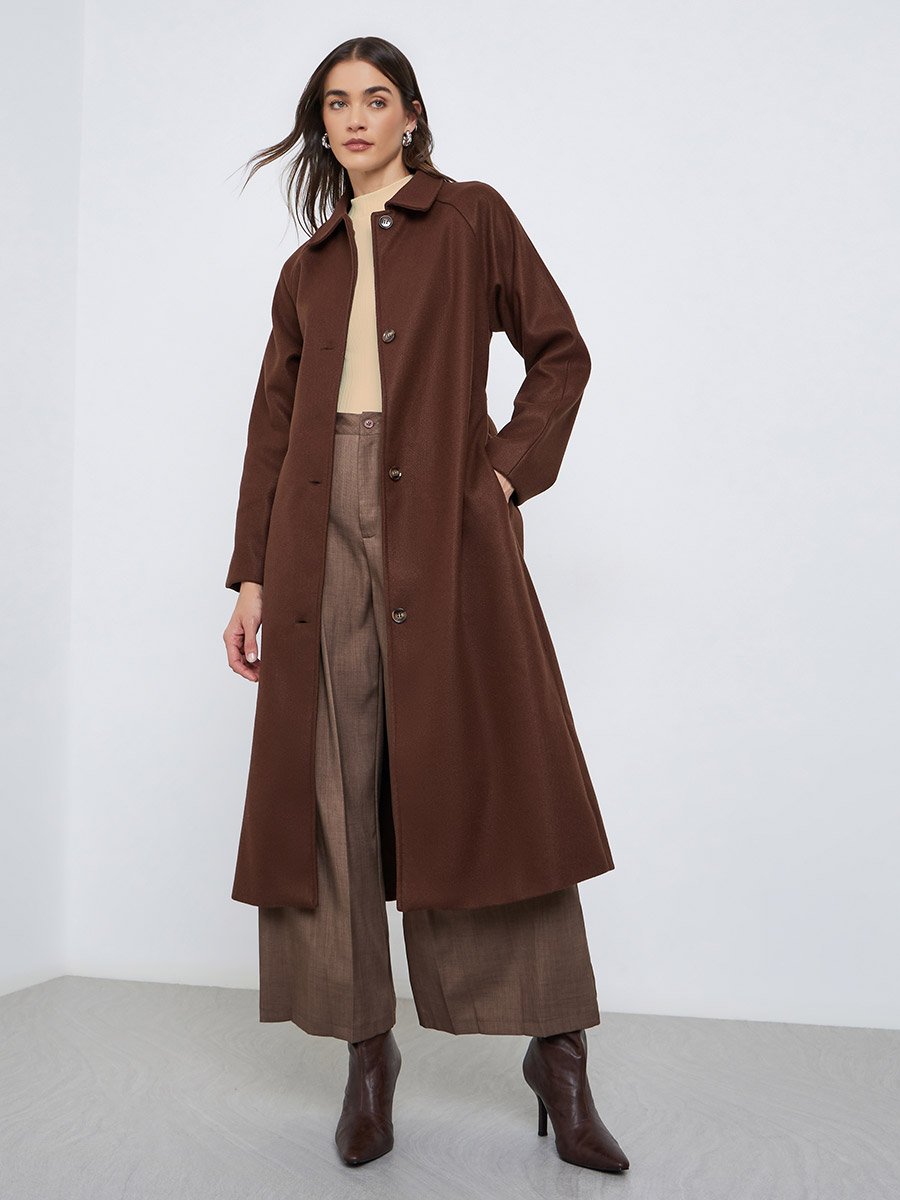 Coffee Brown Oversized Belted Midi Coat