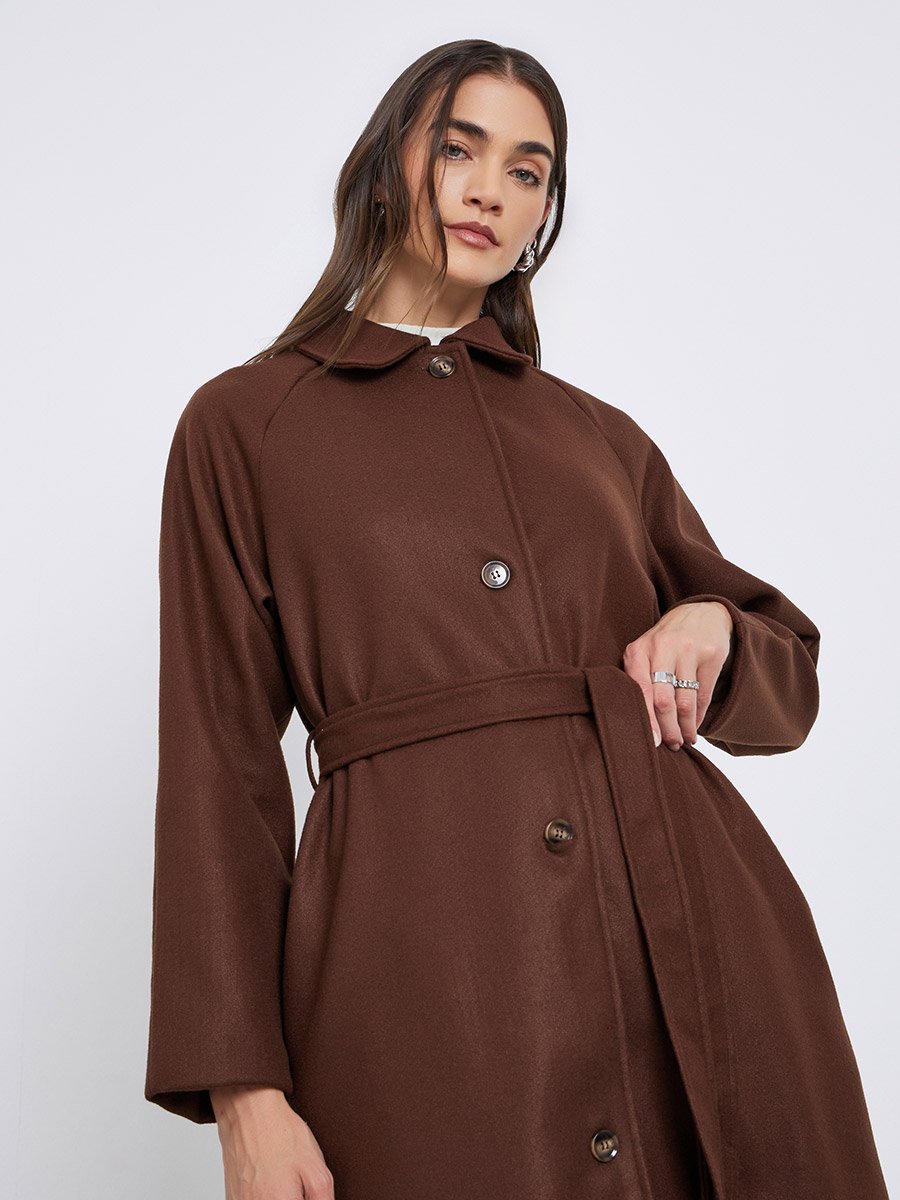 Coffee Brown Oversized Belted Midi Coat