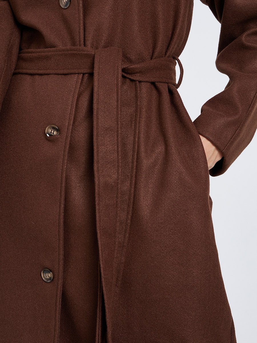 Coffee Brown Oversized Belted Midi Coat