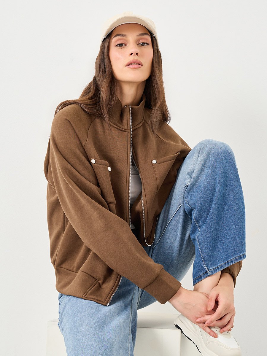 Regular Length Oversized High Neck Bomber Jacket