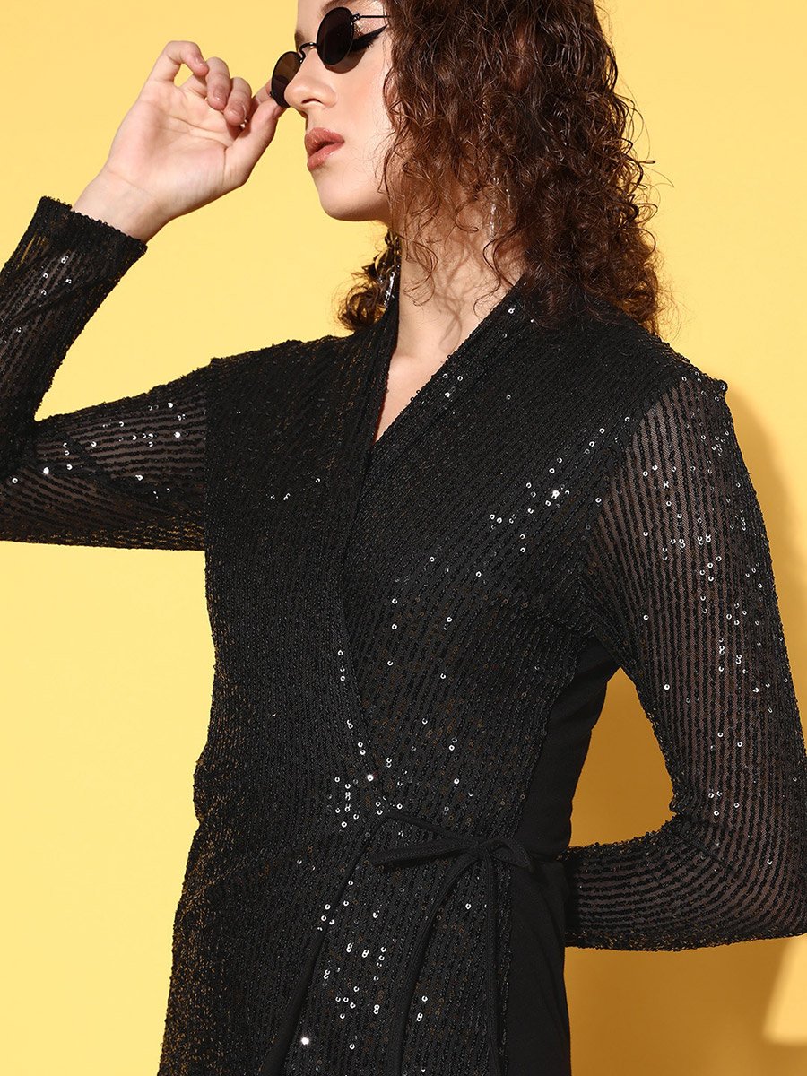 Sequin Pattern Wrap Mini Dress