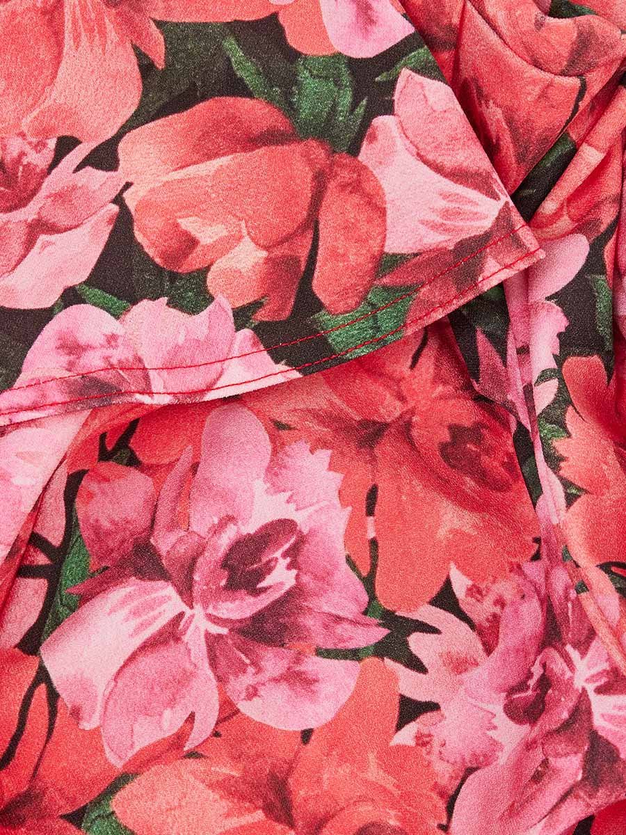 Ruffled One Shoulder Floral Bodycon Dress