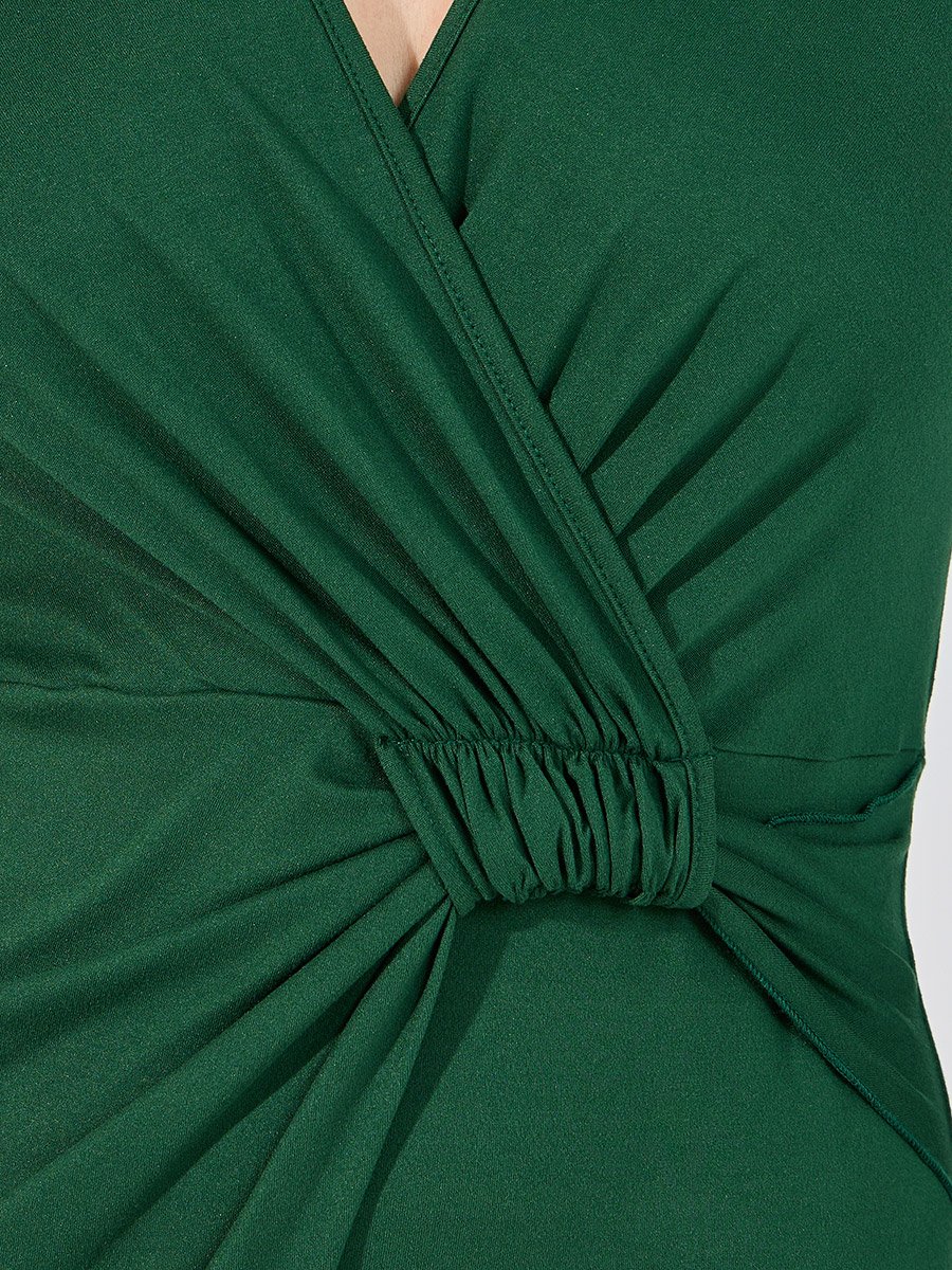 Knotted Wrap Front Bodycon Midi Dress