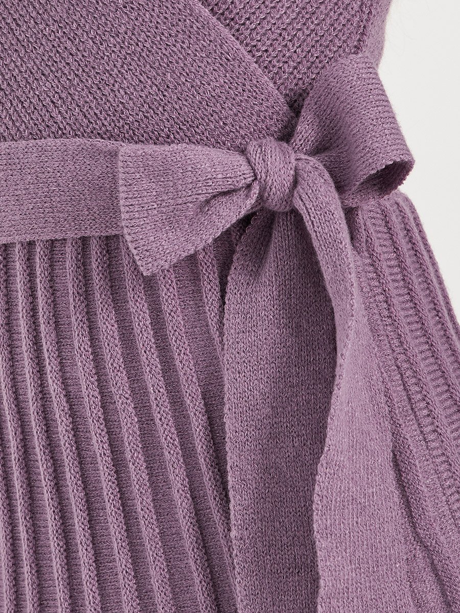 Textured Knit Sweater Midi Dress with Tie Belt