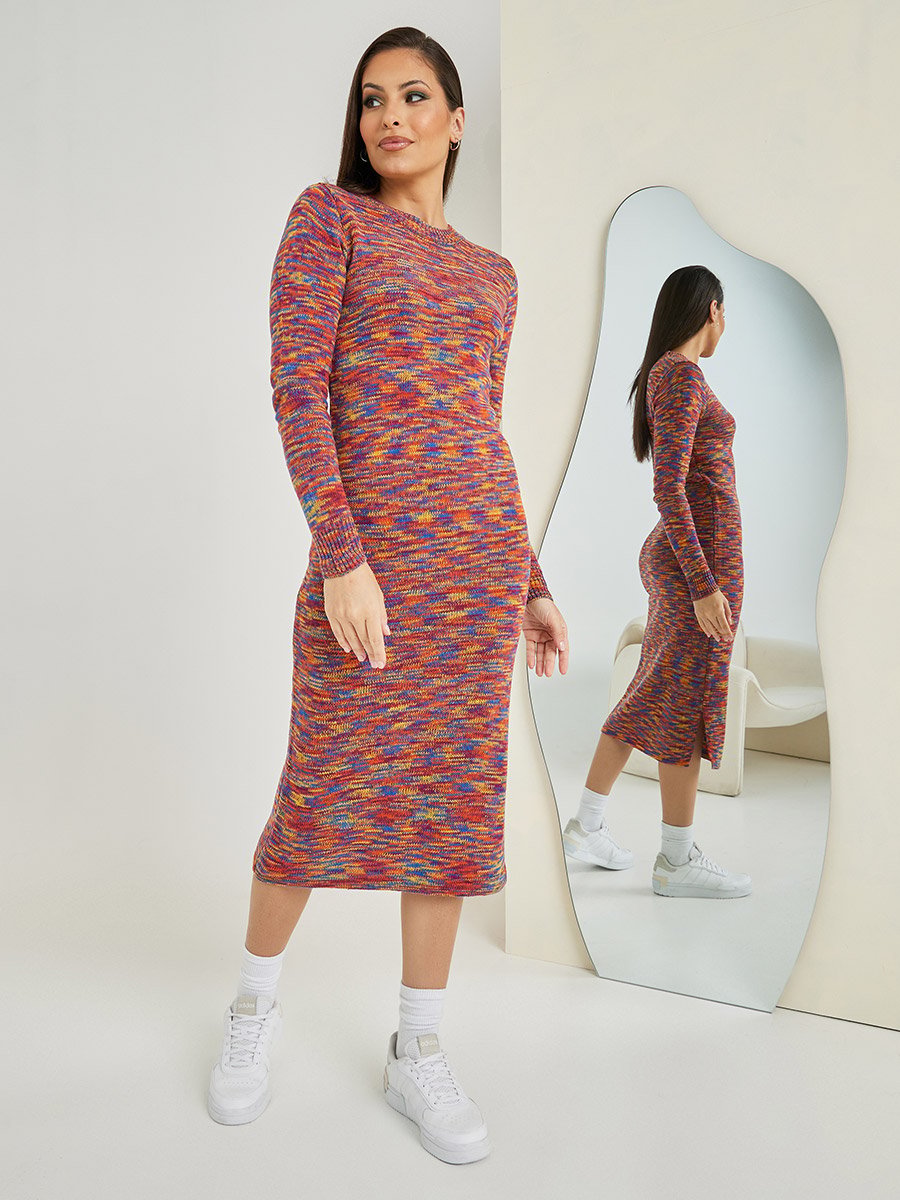 Side Slit Sweater Bodycon Midi Dress For Women at Kuwait | Styli